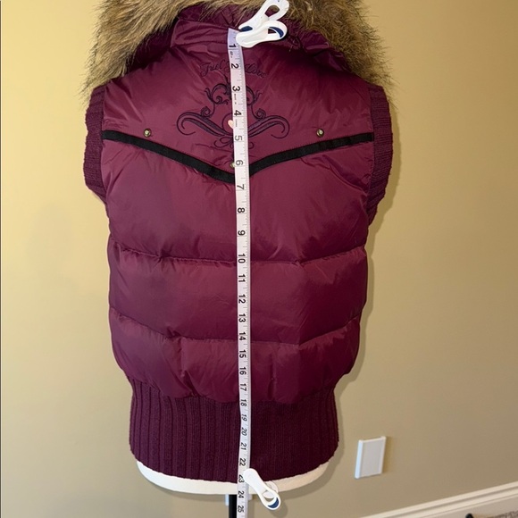 Peeples & Lula Puffer Vest Burgundy Black Faux Fur Collar Stylish Layering Sz S - Picture 12 of 16